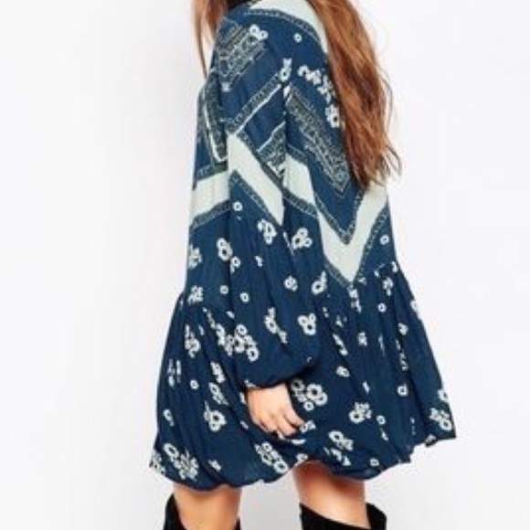 Printed Swing Mini DRESS Longsleeve Blue Grey - Picture 3 of 3